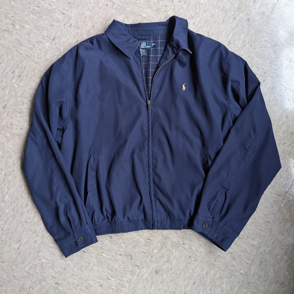 Polo Ralph Lauren Mens XXL Navy Blue Harrington Windbreaker Jacket Windowpane